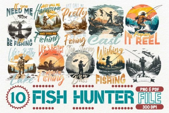 Fish Hunter T-Shirt Design Bundle: Ready-to-Print Graphics